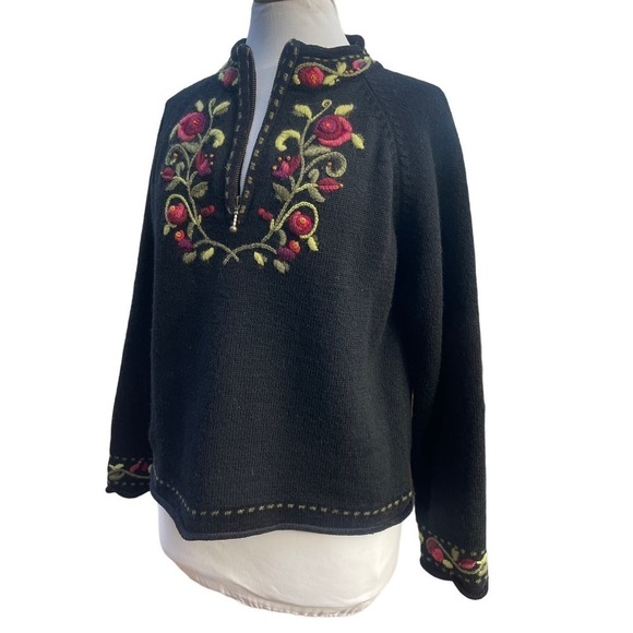 Icelandic Design Wool Blend 1/2 Zip Nordic Floral Design Sweater - Picture 14 of 16